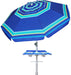 7Ft Heavy Duty High Wind Beach Umbrella with Sand Anchor, Built-In Table Tray & Tilt Pole, UPF 50+ Windproof Portable Outdoor Umbrellas Carry Bag for Patio Garden Pool Backyard Stripe