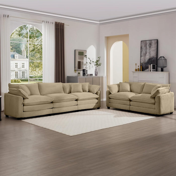 Oversized 2 Piece Sofa Set for Living Room, 3-Seater & Loveseat Couch, Modular Sectional Deep Seat Corduroy Comfy Cloud Couches with 4 Armrest Pillows and 5 Toss Pillows, Camel