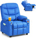 Kids Recliner Chair with Cup Holder, Adjustable Leather Lounge Chair W/Footrest & Side Pockets for Children Boys Girls Room, Ergonomic Toddler Furniture Sofa, Kids Recliner (Blue)