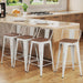 24" Swivel Metal Barstools Set of 4, Counter Height Bar Stools Industrial Bar Chairs with Modern Wooden Top-Low Back, Distressed White