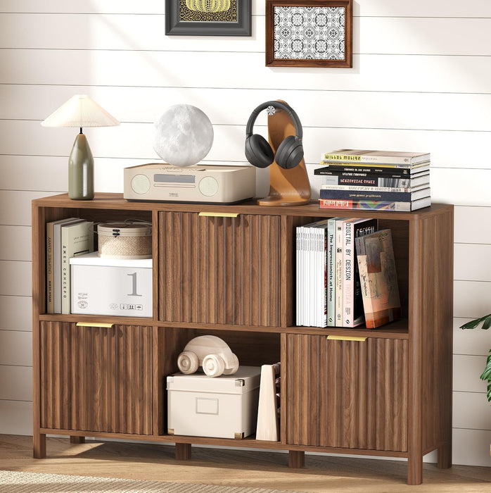 6 Cube Storage Organizer Fluted Bookcase with Reversible Door