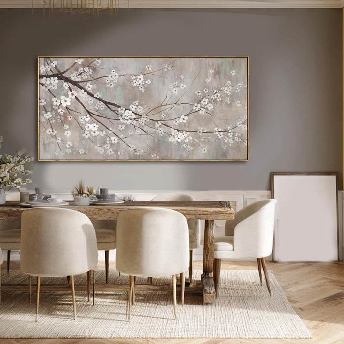 Flowers Wall Art Grey Pictures Wall Painting Large Framed Canvas Art Landscape Artwork for Dining Room Home 29"X 58" Ready to Hang