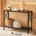 Console Table with Charging Station, 41.8" Entryway Table with Shelves, 2-Tier Narrow Sofa Table, Long behind Couch Table, for Entryway, Foyer, Living Room, Hallway, Brown & Black