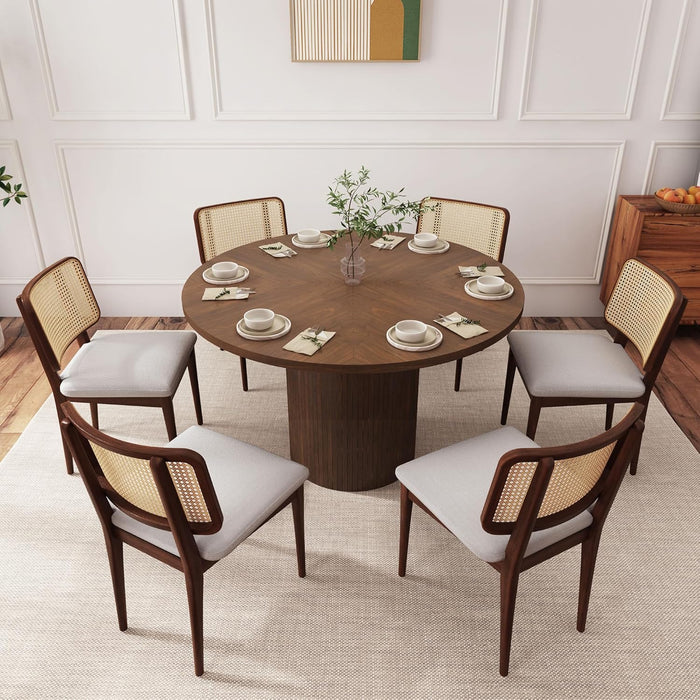 47 Inch round Dining Table, Farmhouse Fluted Dining Kitchen Table, Modern Wood Small Circle Dining Table for Kitchen Living Room, Walnut