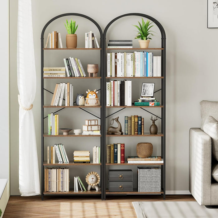 Six Tier Rustic Brown Bookshelf With IndustrialGradeFrame