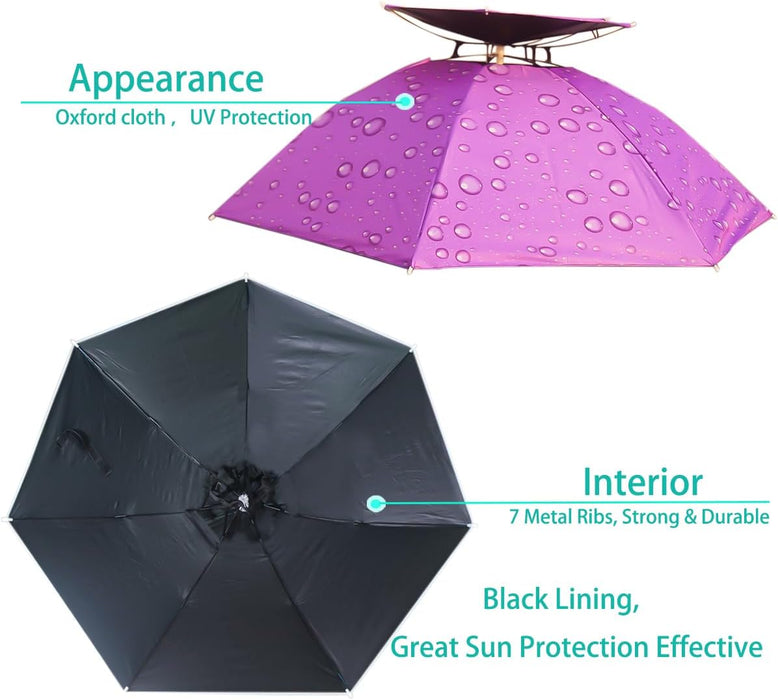 Umbrella Hat, 37 Inch Fishing Umbrella Hat Hands Free Foldable UV Protection Umbrella Cap Adjustable Headwear for Fishing Golf Camping Beach Gardening Sunshade Outdoor