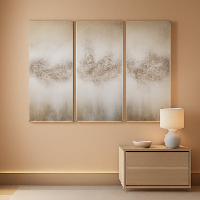 Wall Art Living Room Décor - Embellished Hand Painted Canvas, Home Accent Glitter Abstract Bathroom Decoration Ready to Hang Painting for Bedroom, 15"W X 35"H X 1.5"D, Taupe 3 Piece