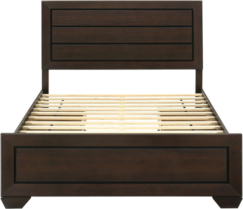 Home Furnishings - Kauffman - Wood - Queen Platform Bed with Horizontal Planked Headboard, 4 Drawers, and Side Storage - Bedroom - Dark Cocoa - 204390Q