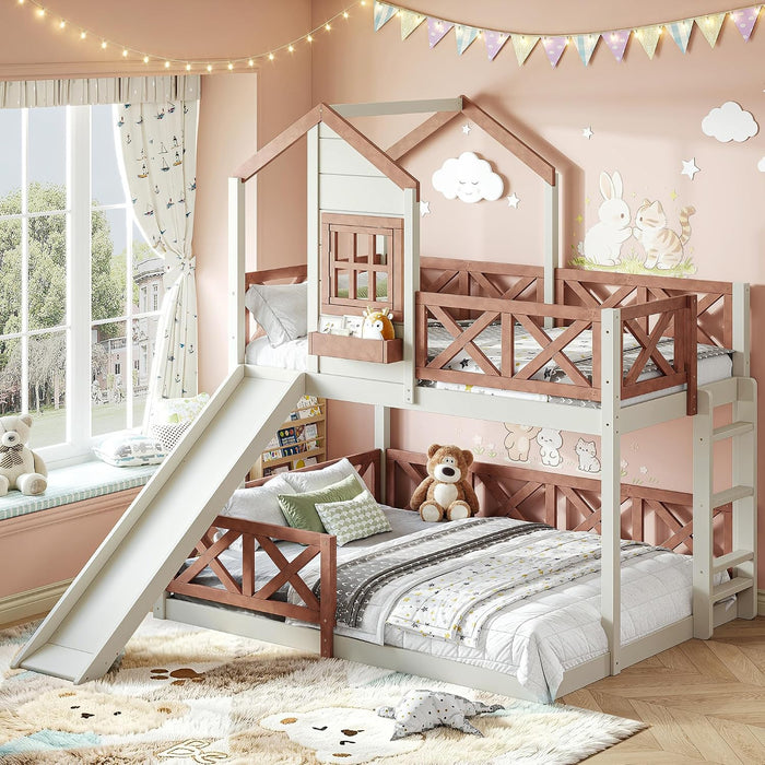 TwinOverFull Bunk Bed Playhouse WithSlide LoftStorage