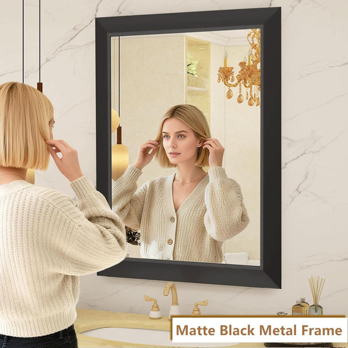 Matte Black Bathroom Mirror for over Sink 24X 36 Inch, Metal Thick Frame Rectangle Vanity Mirror for Wall, Anti-Rust, Horizontally or Vertically Mounted
