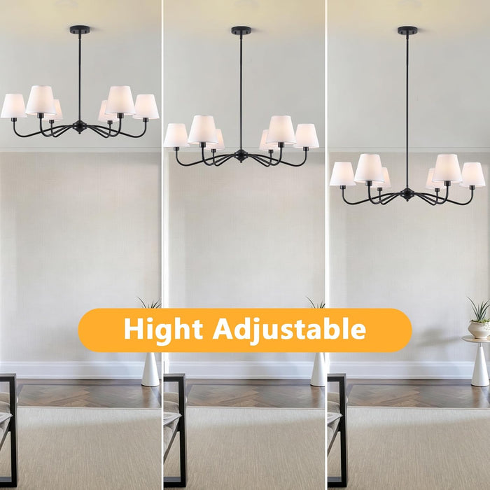 35.82In Black Modern Farmhouse Chandelier with Shades, 6-Light Large Chandelier for Living Room, Dining Room Pendant Light Fixture, Adjustable Traditional Chandelier for Kitchen Bedroom Entryway Foyer