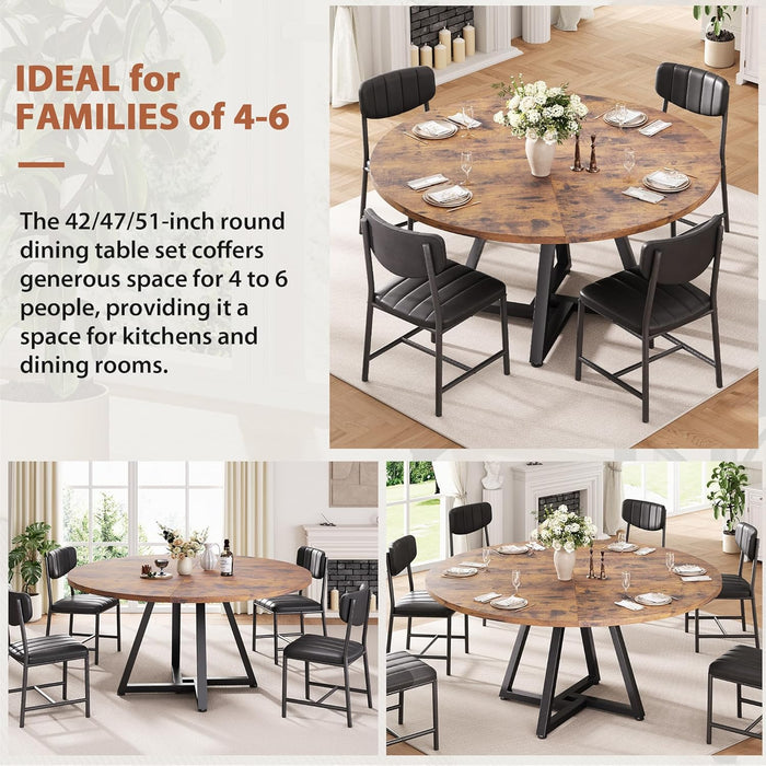 round Dining Table Kitchen Dining Room Circle Dinner Pedestal Table for 4, Space Saving Wood Kitchen & Dining Room Furniture (Rustic Brwon)