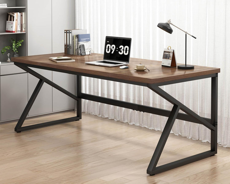 Rustic Large Home Office Desk, Modern Wood Computer Desk for Two Person