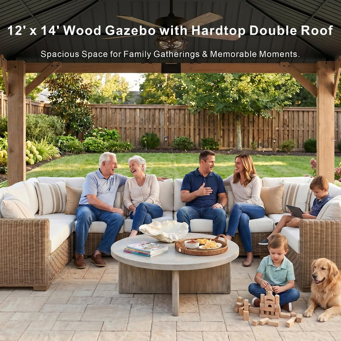 12x14 Cedar Wood Gazebo WeatherResistant Hardtop Roof