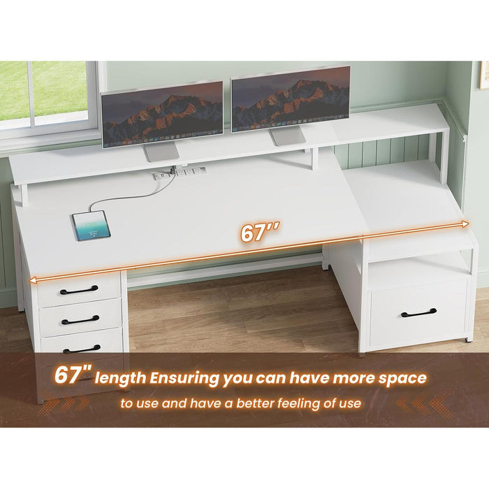 5-Drawer Home Office Desk with LED Lights