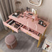 Vanity Desk with 2 Drawers and Storage Shelf, Modern Makeup Table with Glossy Desktop, Gold Metal Frame Writing Desk for Bedroom or Home Office, No Mirror