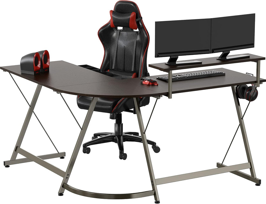 Vista L-Shape Desk with Monitor Stand, Espresso