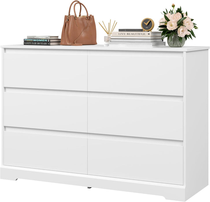 White 6-Drawer Dresser with Deep Storage