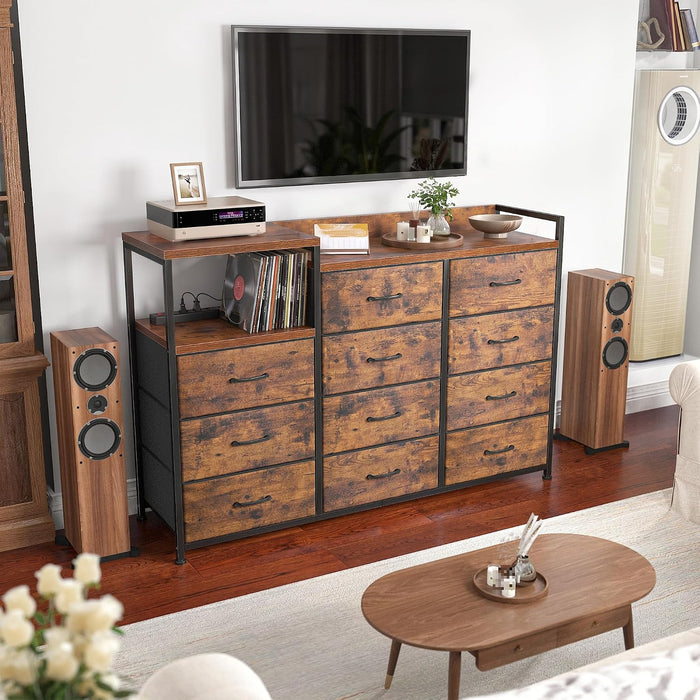 Dresser for Bedroom with 11 Drawers, Open Shelf, 49.6" W, Brown