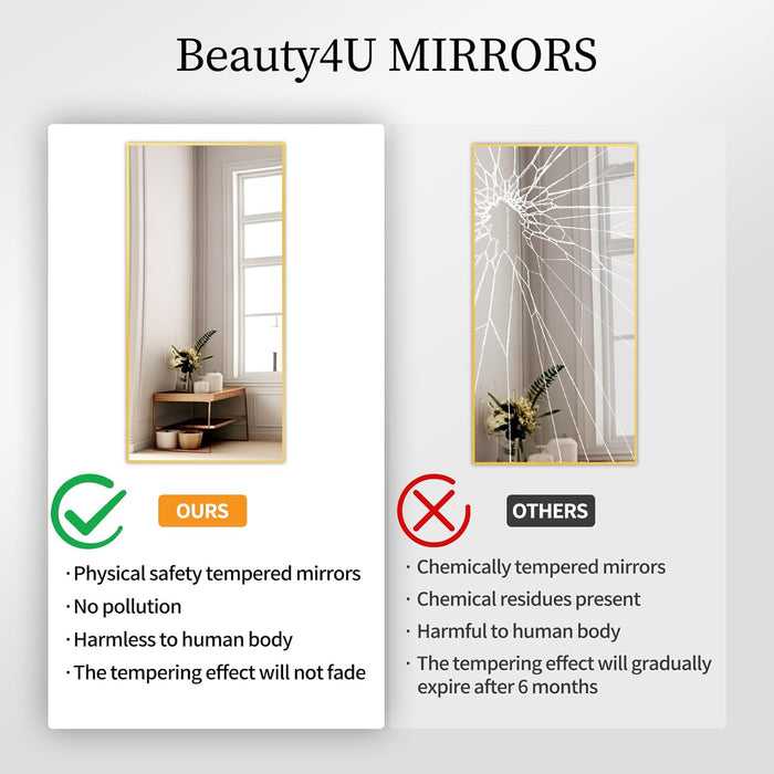 71" X 32" Large Full Length Mirror with Stand, Gold Wall Mounting Full Body Mirror, Metal Frame Full-Length Tempered Mirror for Living Room, Bedroom