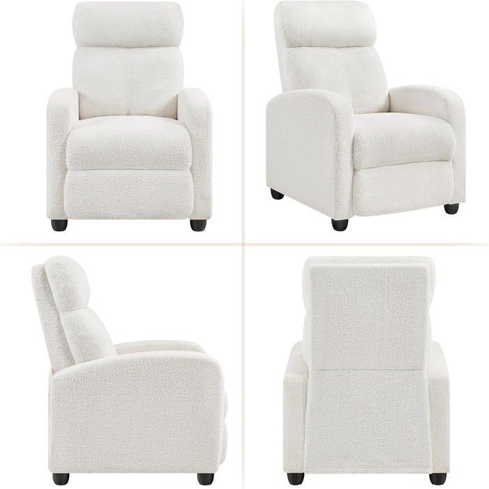 Boucle Recliner Chair Single Sofa Home Theater Seating Adjustable Modern Single Reclining Chair for Living Room Bedroom Home Theater Cream