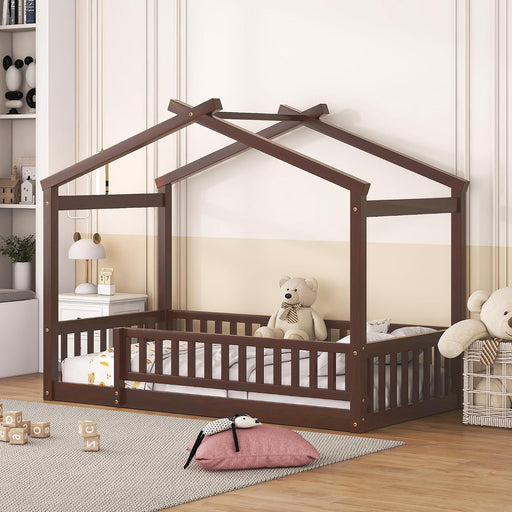 Montessori Floor Twin Bed Kids NoBoxSpring WalnutFinish