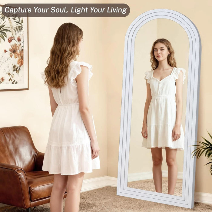 71x30 Full Length Arched Mirror Handcrafted RusticWhite