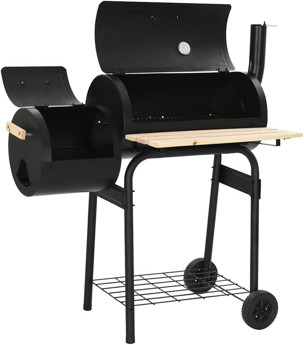 Offset Smoker BBQ Grill with Side Firebox, Charcoal and Wood Burning Smoker for Outdoor Cooking, Backyard Parties, and Grilling, Includes Thermometer and Wheels