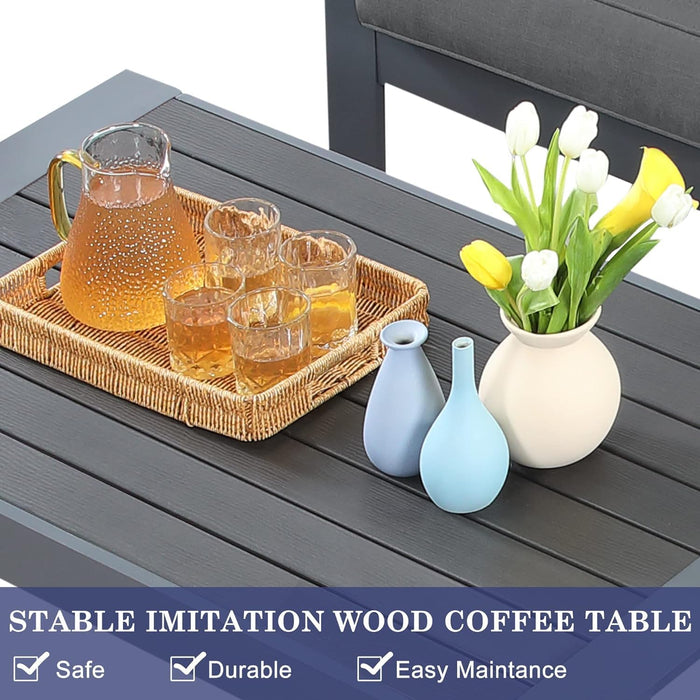 Aluminum Outdoor Patio Furniture Set,7 Seats Modern Patio Conversation Sets, Outdoor Sectional Metal Sofa with 5 Inch Cushion and Coffee Table for Balcony, Garden, Dark Grey