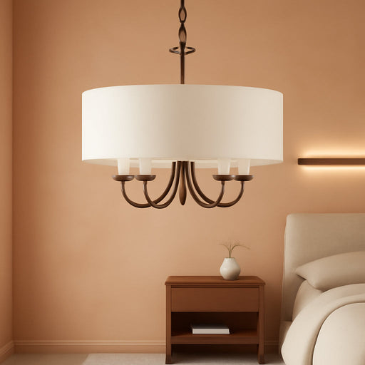 Five Light Chandelier Fixture White Textured Bronze