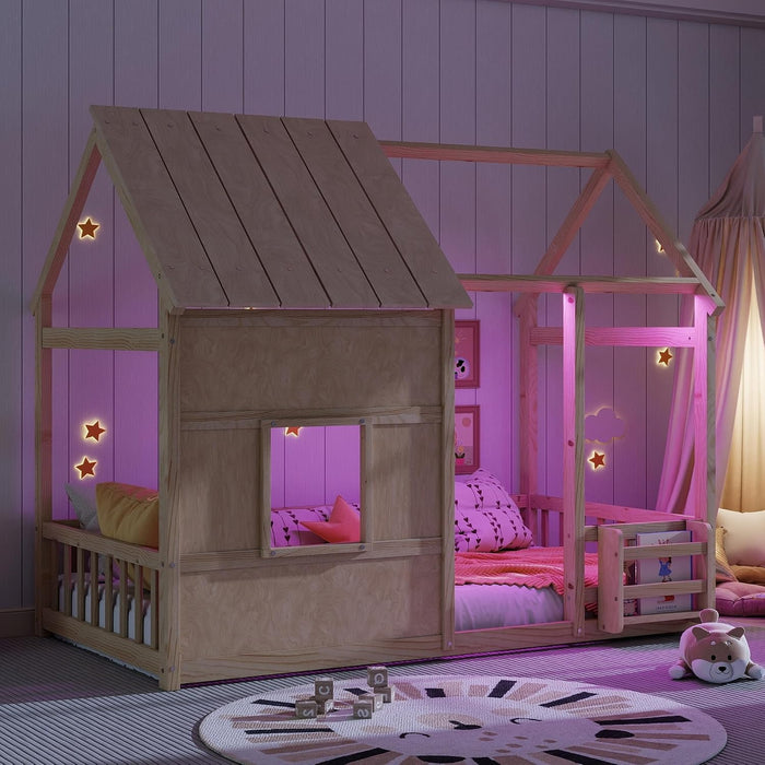 Luxurious Cottage PlatformBed TwinSize With Bookshelf LED