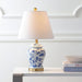 22" Blue/White Ceramic Table Lamp, French Country Chinoiserie Ginger Jar LED Bedside Lamp for Living Room Bedroom, White Linen Shade, JYL3005A
