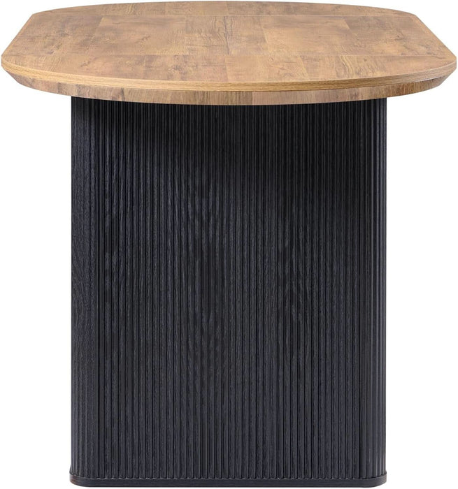 63 Inch Fluted Oval Dining Table for 4-6 People (Brown with Black)