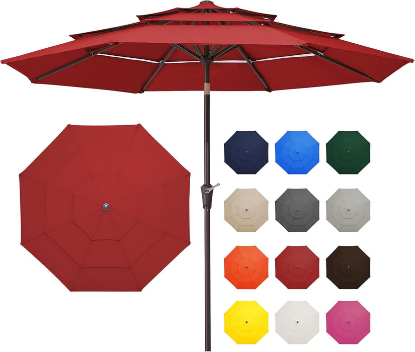 3 Tier 9 Ft Outdoor Patio Umbrella with Tilt and Crank, Red