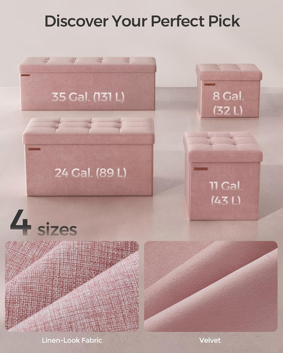 Mazie Collection - Storage Ottoman Bench, Foldable Foot Rest, 15 X 30 X 15 Inches, End of Bed Bench, Storage Chest, Load 660 Lb, Living Room, Bedroom, Entryway, Jelly Pink ULSF247R01