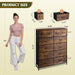 Tall Dresser for Bedroom with 12 Drawers, Dressers & Chests of Drawers, Fabric Dressers for Closet, Storage Dresser Organizer with Steel Frame, Wood Top, Rustic Brown Wood Grain Print