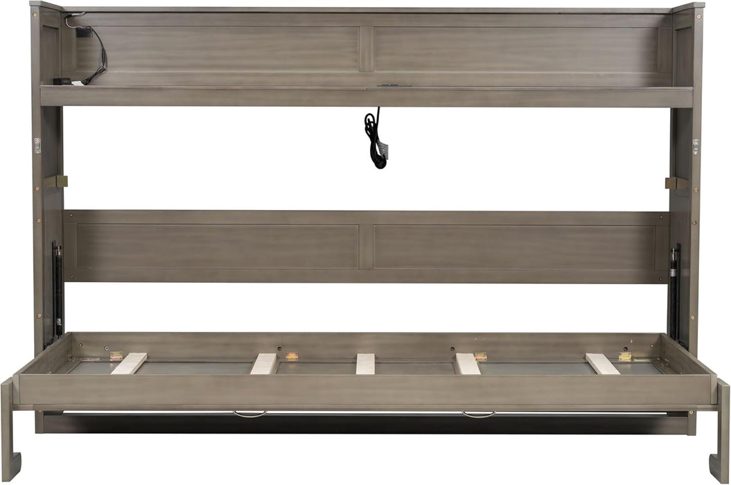 Twin XL Size Murphy Bed Cabinet Bed with Desk and USB Charging Station, Foldable Platform Bed Frame with Storage, Gray Wash