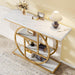 41.3" Console Table, Industrial 4-Tier Sofa Entryway Table with Circle Base, Narrow Wood Accent Tables with Storage Shelves for Living Room, Hallway, Foyer, White Gold