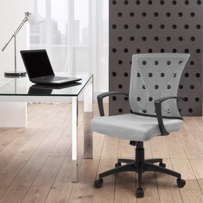 Office Chair Mid Back Swivel Lumbar Support Desk Chair, Computer Ergonomic Mesh Chair with Armrest (Gray)