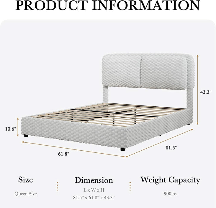 Queen Size Bed Frame with Headboard, Queen Size Corduroy Upholstered Platform Bed Frame with Soft Headboard, Wooden Slats Support, No Box Spring Needed, Easy Assembly, White