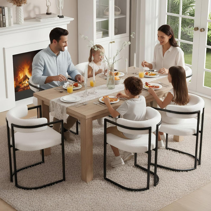 White Sherpa Dining Chairs Set of 2, Modern Boucle Barrel Dining Room Chairs with Comfy Back, Upholstered Accent Armchair Kitchen Chair for Living Room/Kitchen/Reception