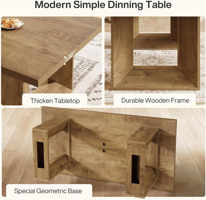 Farmhouse Dining Table, 63-Inch Rectangular Kitchen Table with Strong Geometric Frame for Kitchen & Dining & Living Room, Brown