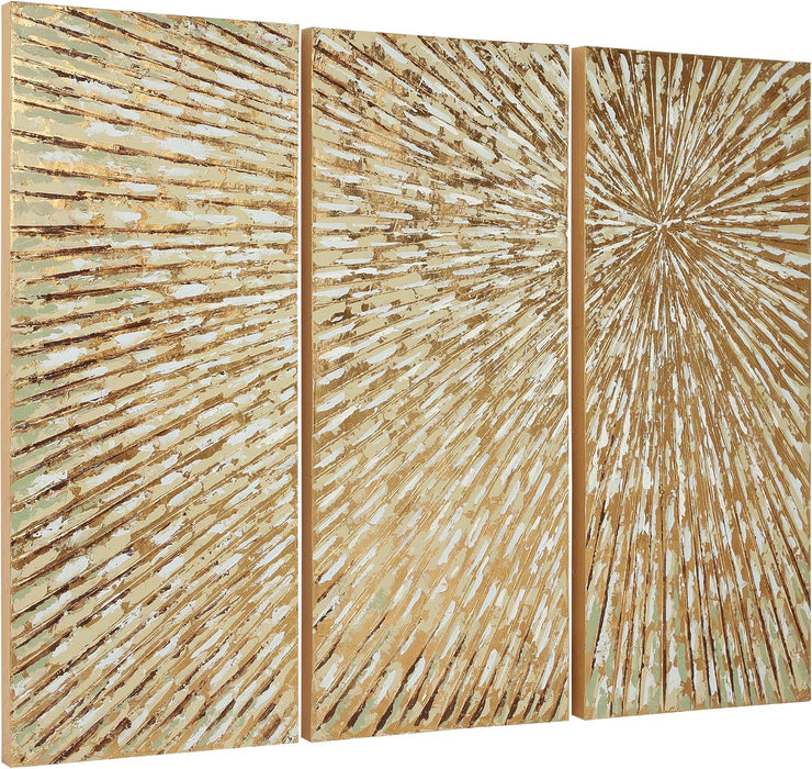 Gold Wall Art Textured Hand Painted Canvas by Martin Edwards, Triptych, 48" X 20" Each, Sunshine