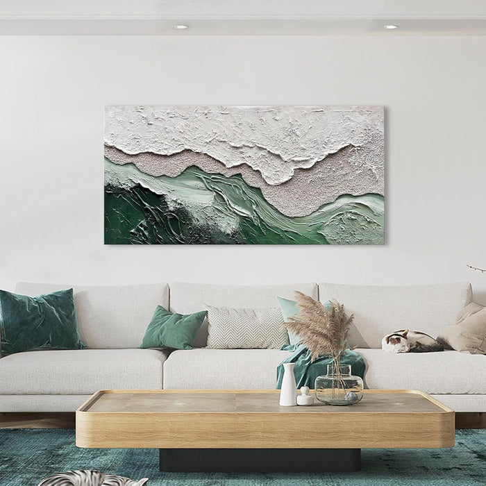 Art Hand-Painted Green and White Textured Oil Painting Modern Abstract Canvas Art Home Office Wall Art Deco 24X48 Inche