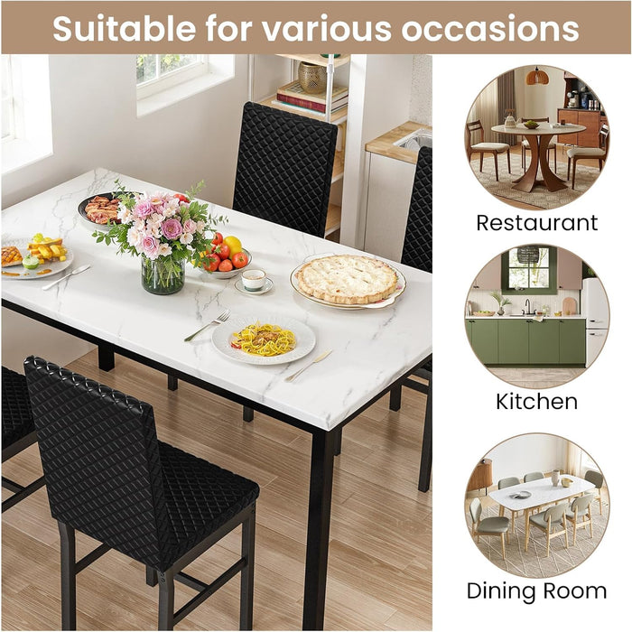 Extravagant Faux Marble Dining Table Set WhiteBlack