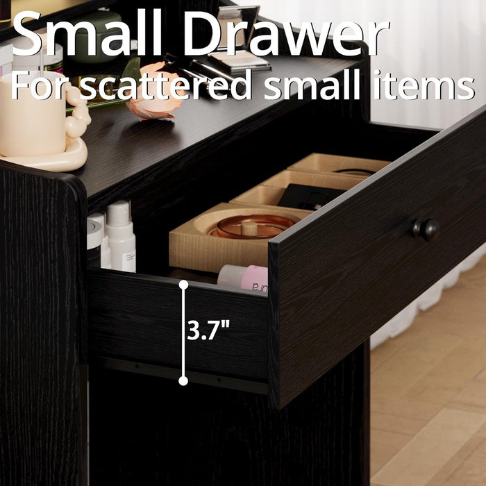 Black Vanity Desk With LED Illuminated MirrorStorage