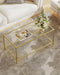 Glass Coffee Table, Modern Rectangular Coffee Table for Living Room, Minimalist Center Tea Table with Sturdy Metal Frame for Apartment, Office, Easy Assembly, 39.4 X 19.7 X 17.7 Inches, Golden