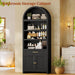 2 Pcs 84.2" Tall Arched Cabinets,Bookcase with Drawer Storage,Mid-Century Modern 6-Tier Bookshelf, 2 Book Risers and Adjustable Shelves Offering More Storage Space for Living Room,Kitchen, Black