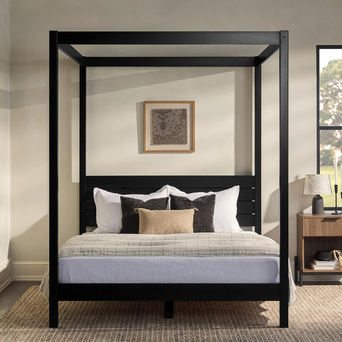 Isla Slatted Headboard Canopy Bedframe, Queen, Black