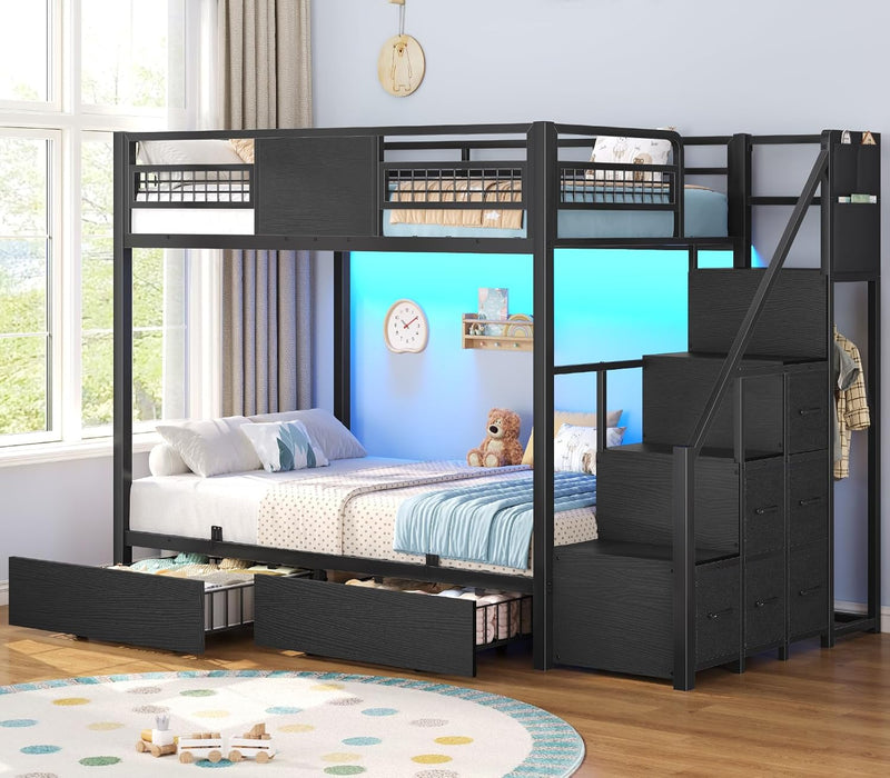 Metal Twin Sturdy Bunk Bed With IntegratedStorageDrawers